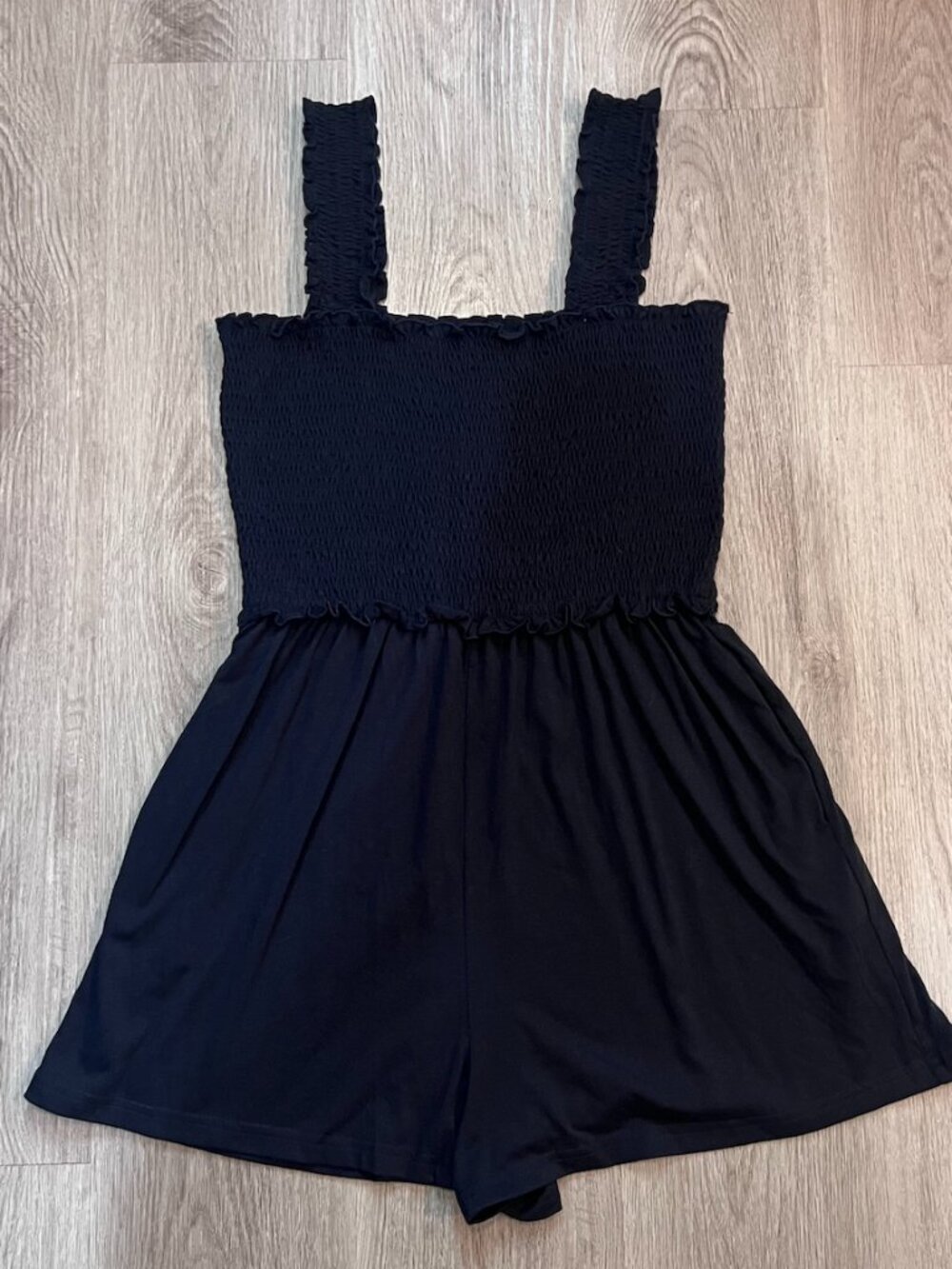Black Smocked Ruffle Strap Romper Size Medium